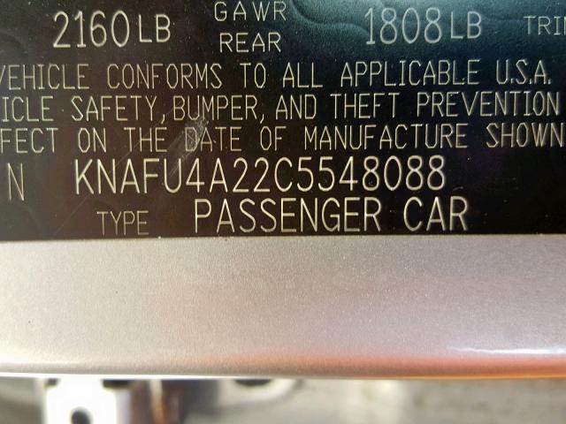 KNAFU4A22C5548088 - 2012 KIA FORTE EX SILVER photo 10