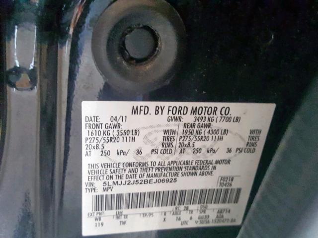 5LMJJ2J52BEJ06925 - 2011 LINCOLN NAVIGATOR BLACK photo 10