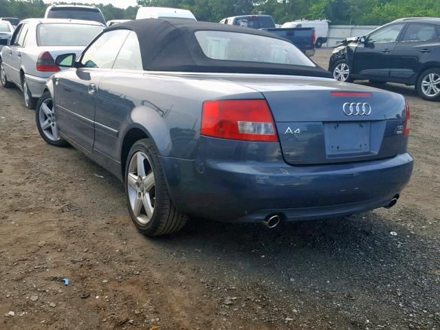 WAUAT48H33K015689 - 2003 AUDI A4 3.0 CAB GRAY photo 3