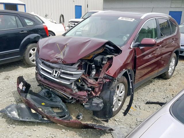 5J6RM4H74CL036324 - 2012 HONDA CR-V EXL BURGUNDY photo 2