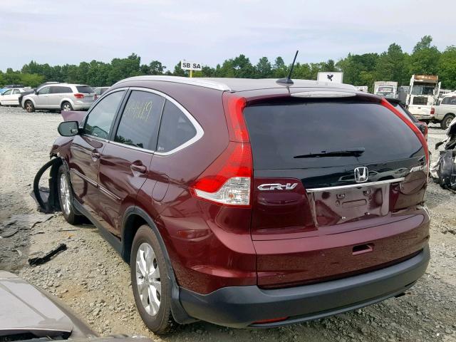 5J6RM4H74CL036324 - 2012 HONDA CR-V EXL BURGUNDY photo 3