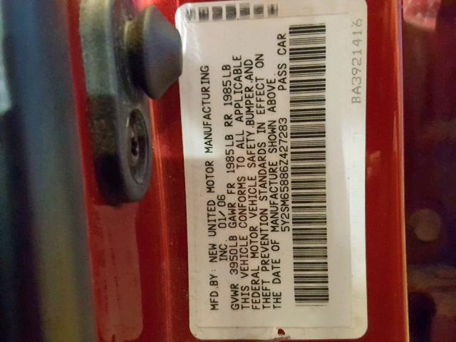 5Y2SM65886Z427283 - 2006 PONTIAC VIBE RED photo 10