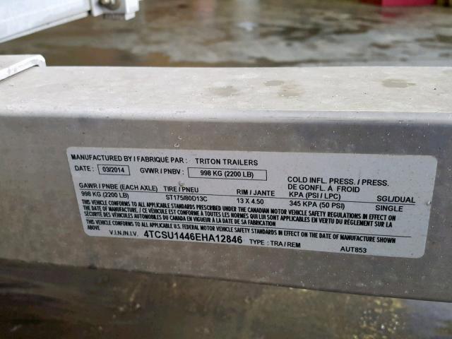 4TCSU1446EHA12846 - 2014 UTILITY TRAILER SILVER photo 10