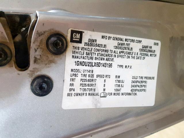 1GNDU23LX6D143196 - 2006 CHEVROLET UPLANDER L 银色 照片 10