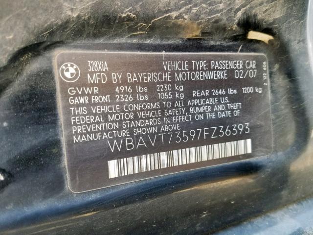 WBAVT73597FZ36393 - 2007 BMW 328 XIT BLACK photo 10