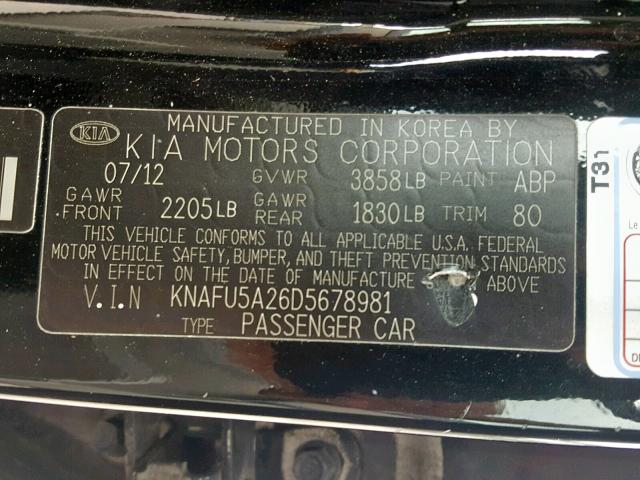 KNAFU5A26D5678981 - 2013 KIA FORTE EX BLACK photo 10