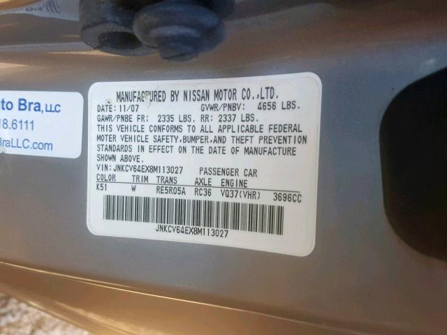 JNKCV64EX8M113027 - 2008 INFINITI G37 BASE SILVER photo 10