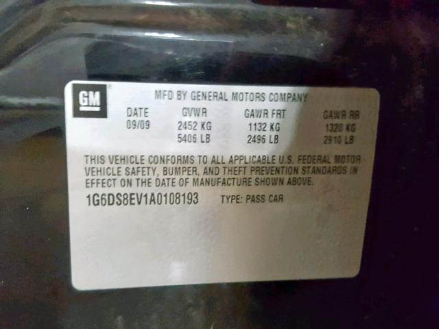 1G6DS8EV1A0108193 - 2010 CADILLAC CTS PREMIU BLACK photo 10