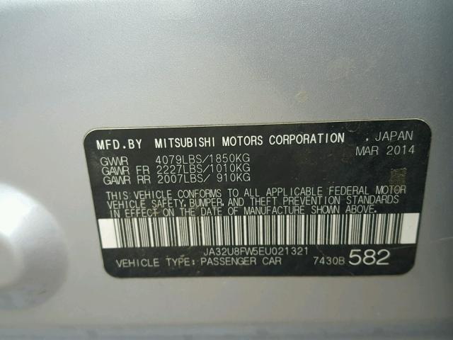 JA32U8FW5EU021321 - 2014 MITSUBISHI LANCER GT SILVER photo 10