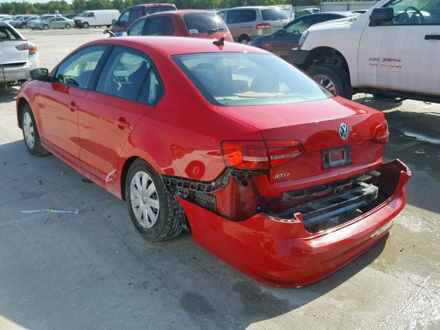 3VW2K7AJXFM357319 - 2015 VOLKSWAGEN JETTA BASE RED photo 3