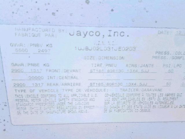 1UJBJ02L031JE0203 - 2003 JAYCO TRAILER WHITE photo 10