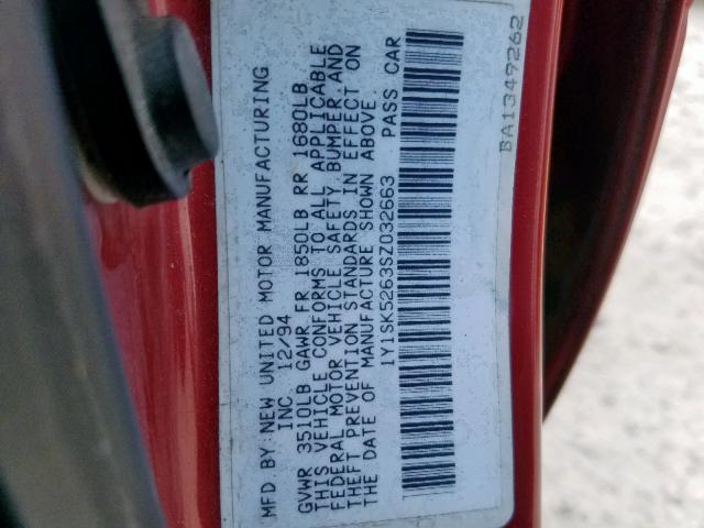 1Y1SK5263SZ032663 - 1995 GEO PRIZM BASE წითელი ფოტო 10