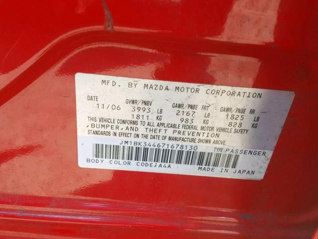 JM1BK344671678130 - 2007 MAZDA 3 HATCHBAC RED photo 10