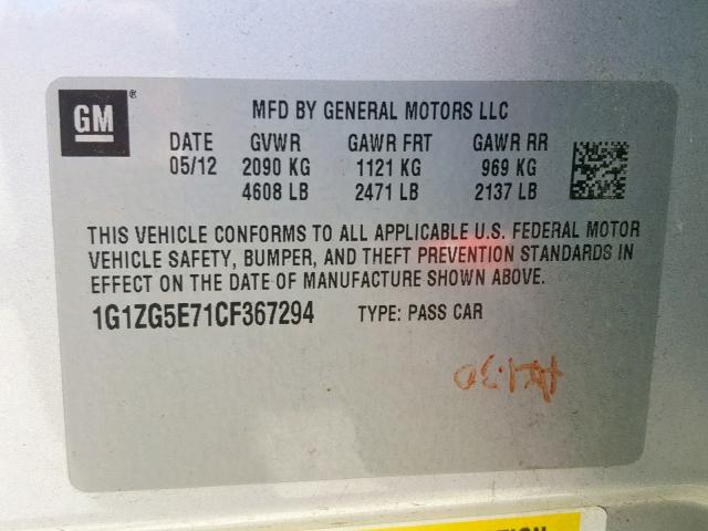 1G1ZG5E71CF367294 - 2012 CHEVROLET MALIBU LTZ 银色 照片 10