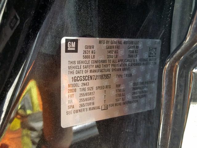 1GCGSCEN7J1187957 - 2018 CHEVROLET COLORADO L BLACK photo 10