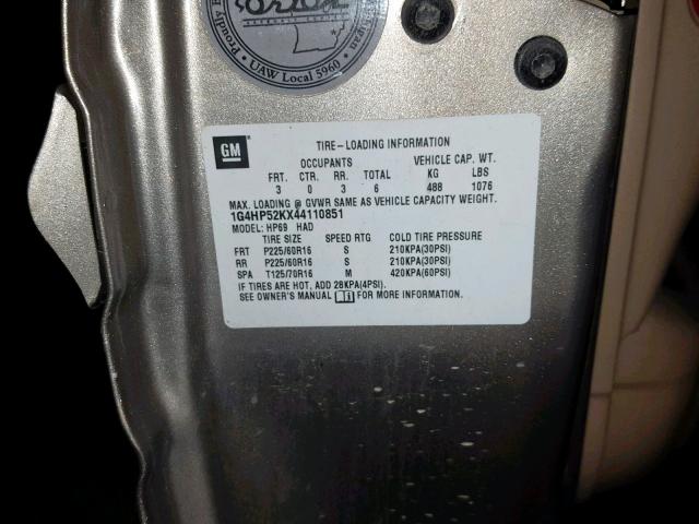 1G4HP52KX44110851 - 2004 BUICK LESABRE CU GRAY photo 10