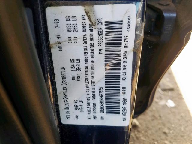 2B3HD46R14H687559 - 2004 DODGE INTREPID S Mavi foto 10