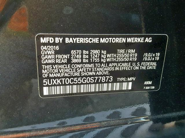 5UXKT0C55G0S77873 - 2016 BMW X5 XDR40E GRAY photo 10