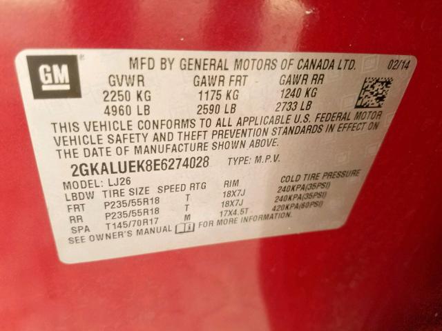 2GKALUEK8E6274028 - 2014 GMC TERRAIN DE RED photo 10