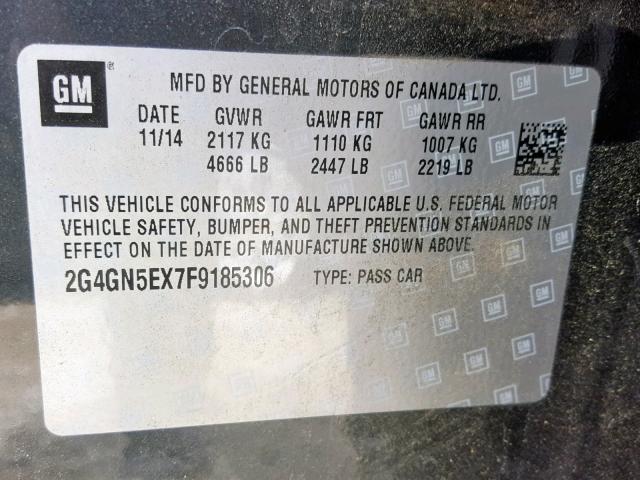 2G4GN5EX7F9185306 - 2015 BUICK REGAL PREM CHARCOAL photo 10