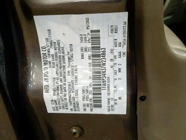 1FAHP34N37W234863 - 2007 FORD FOCUS ZX4 GRAY photo 10