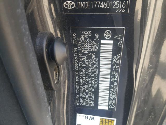 JTKDE177460125161 - 2006 TOYOTA SCION TC შავი ფოტო 10