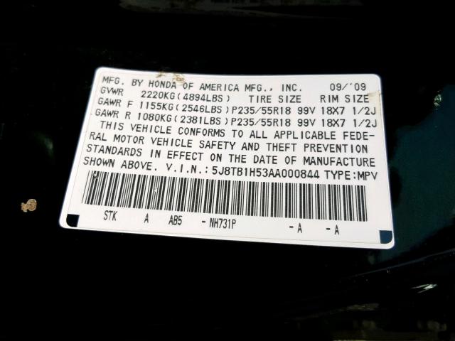 5J8TB1H53AA000844 - 2010 ACURA RDX TECHNO BLACK photo 10