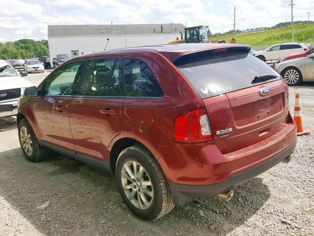 2FMDK3JC7EBA33049 - 2014 FORD EDGE SEL RED photo 3