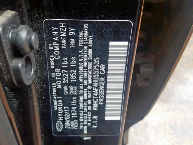 KMHCT4AE4HU337535 - 2017 HYUNDAI ACCENT SE BLACK photo 10