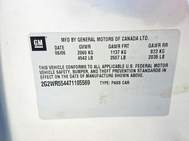 2G2WR554471105569 - 2007 PONTIAC GRAND PRIX SILVER photo 10