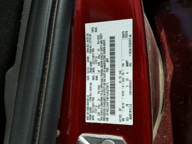 1FMCU0F78FUA27871 - 2015 FORD ESCAPE S RED photo 10