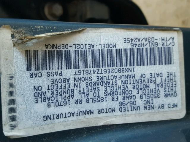 1NXBB02E6TZ478167 - 1996 TOYOTA COROLLA DX BLUE photo 10