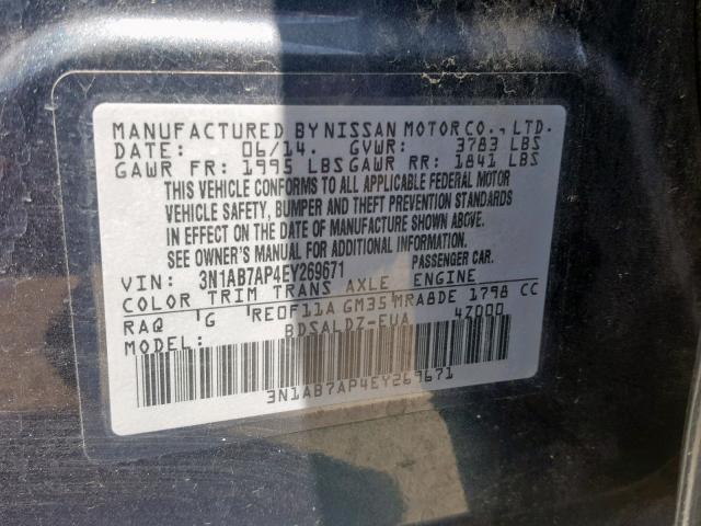 3N1AB7AP4EY269671 - 2014 NISSAN SENTRA S CHARCOAL photo 10