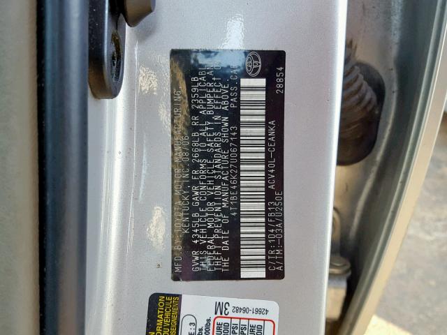 4T1BE46K27U067143 - 2007 TOYOTA CAMRY NEW SILVER photo 10