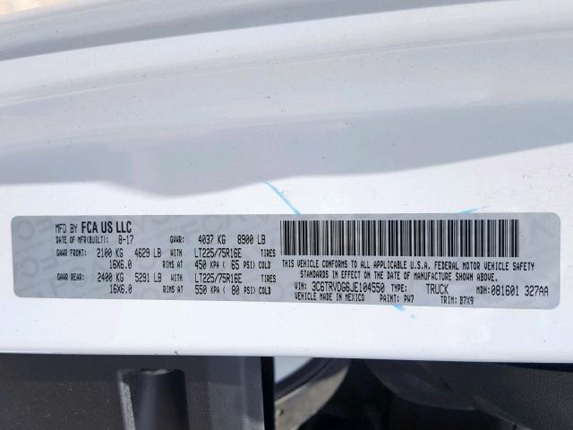 3C6TRVDG6JE104550 - 2018 RAM PROMASTER 白色 照片 10