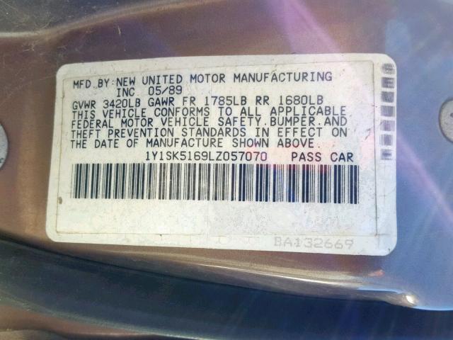 1Y1SK5169LZ057070 - 1990 GEO PRIZM BASE BROWN photo 10