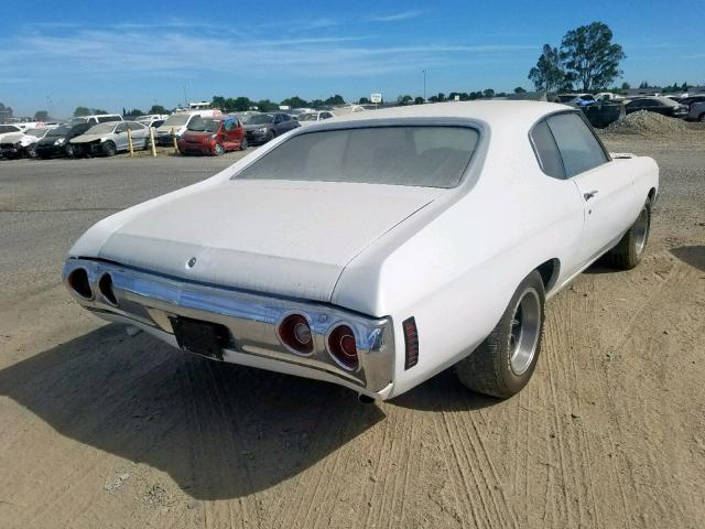 1D37H2L564485 - 1972 CHEVROLET CHEVELLE WHITE photo 4