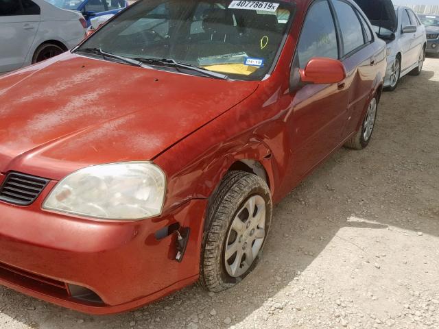 KL5JD56Z95K231928 - 2005 SUZUKI FORENZA S RED photo 9