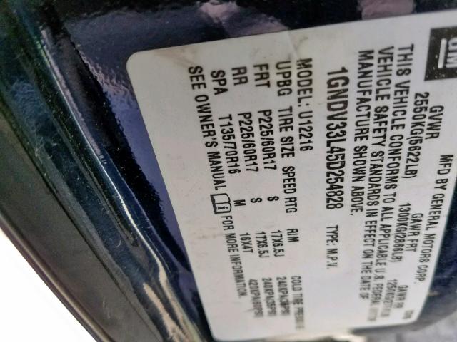 1GNDV33L45D254828 - 2005 CHEVROLET UPLANDER L 蓝色 照片 10