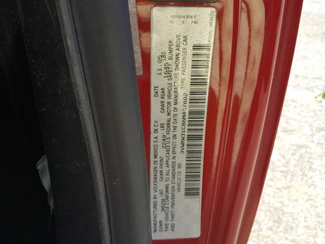 3VWRW31C86M407602 - 2006 VOLKSWAGEN NEW BEETLE წითელი ფოტო 10