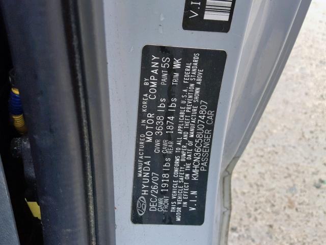 KMHCN36C58U074807 - 2008 HYUNDAI ACCENT SE SILVER photo 10