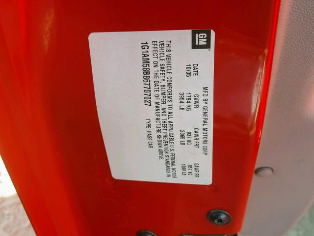 1G1AM58B867707027 - 2006 CHEVROLET COBALT SS RED photo 10