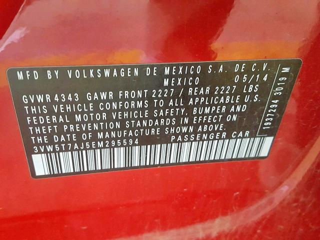 3VW5T7AJ5EM295594 - 2014 VOLKSWAGEN JETTA GLI RED photo 10