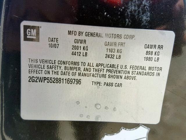 2G2WP552881169796 - 2008 PONTIAC GRAND PRIX GRAY photo 10