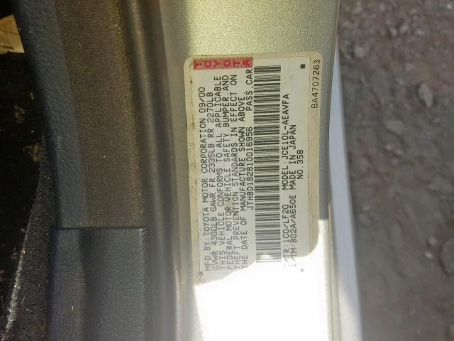 JTHBD182810016956 - 2001 LEXUS IS 300 SILVER photo 10