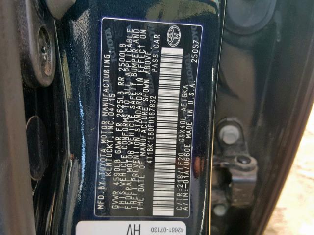 4T1BK1EB0FU167832 - 2015 TOYOTA AVALON XLE BLACK photo 10