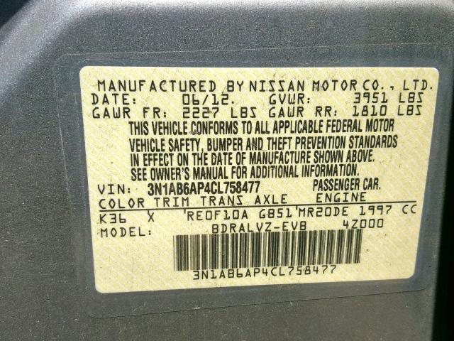 3N1AB6AP4CL758477 - 2012 NISSAN SENTRA 2.0 SILVER photo 10