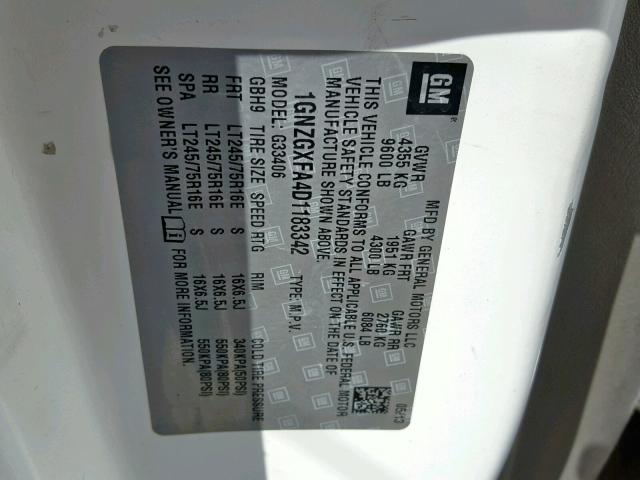 1GNZGXFA4D1183342 - 2013 CHEVROLET EXPRESS G3 WHITE photo 10