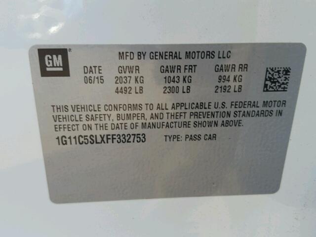 1G11C5SLXFF332753 - 2015 CHEVROLET MALIBU 1LT WHITE photo 10