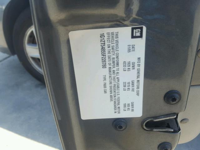 1G1ZT54855F228780 - 2005 CHEVROLET MALIBU LS 灰色 照片 10